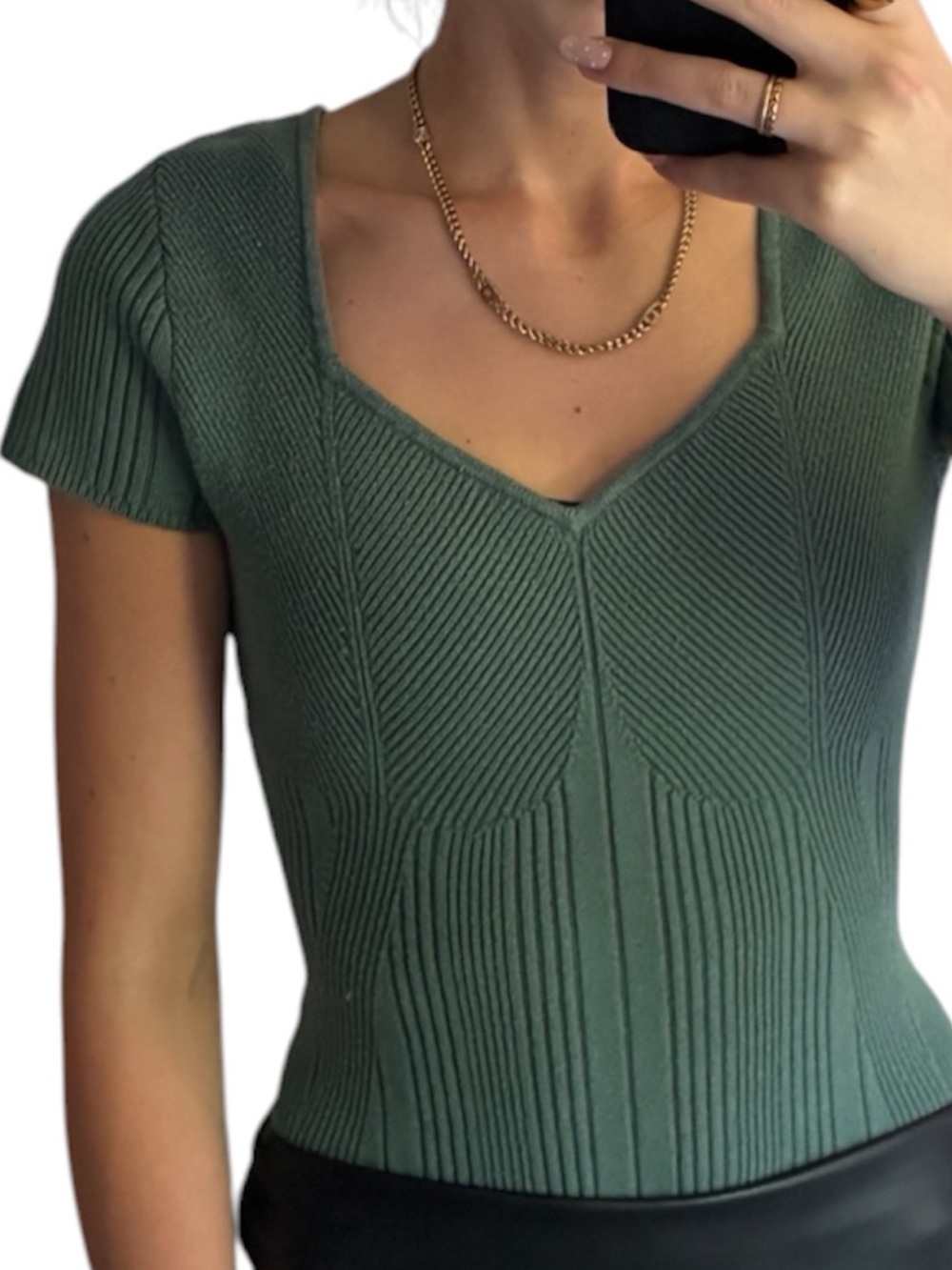 Abercrombie & Fitch Short-Sleeve Sweetheart Sweater Bodysuit in Sage Green, S